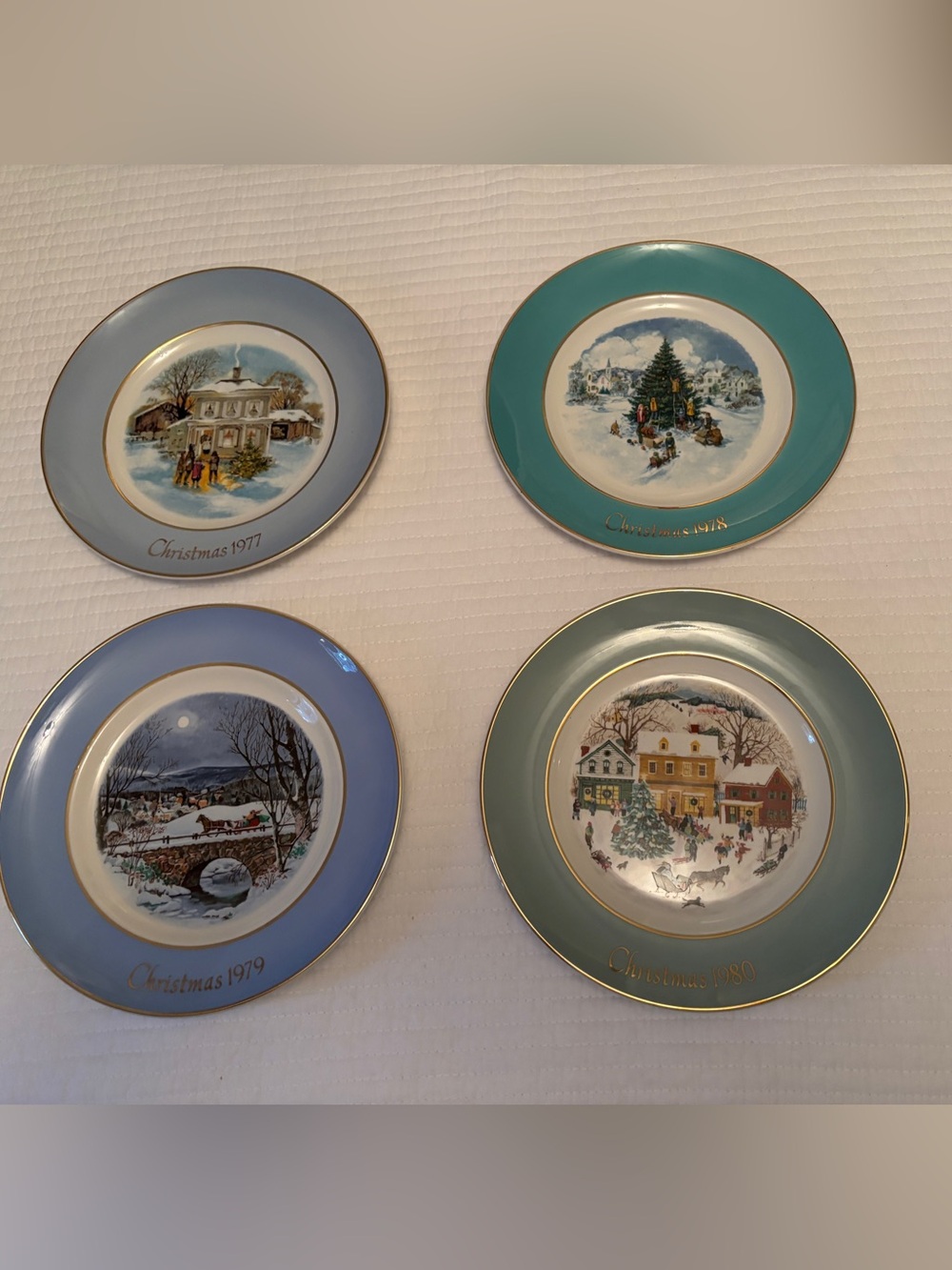 Avon dated Christmas plate collection set of 4:  1977, 1978, 1979, 1980